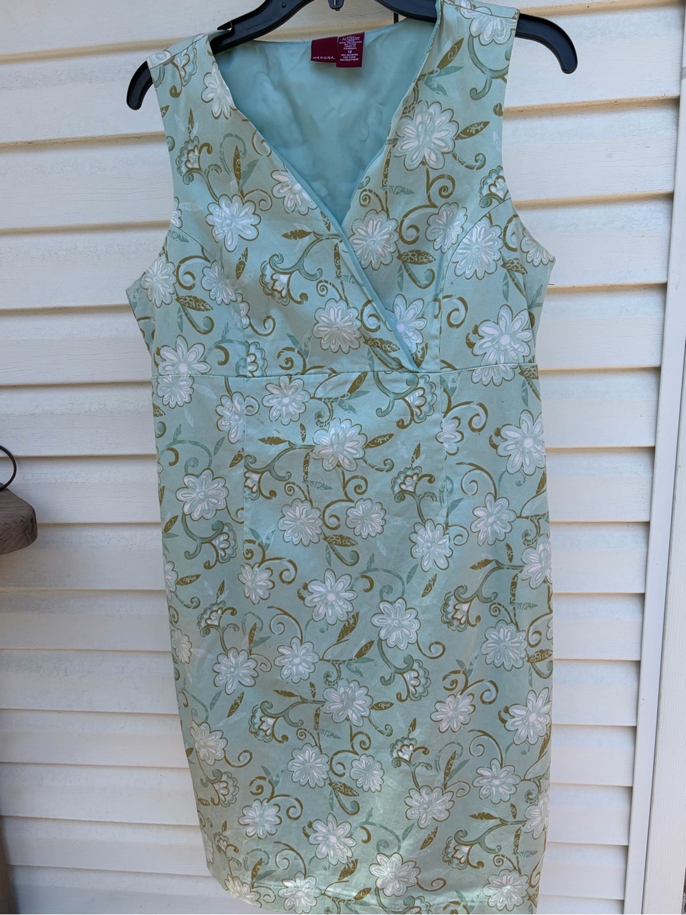 Merona Floral Dress Size 12 Aqua Green Sleeveless V-Neck Sheath